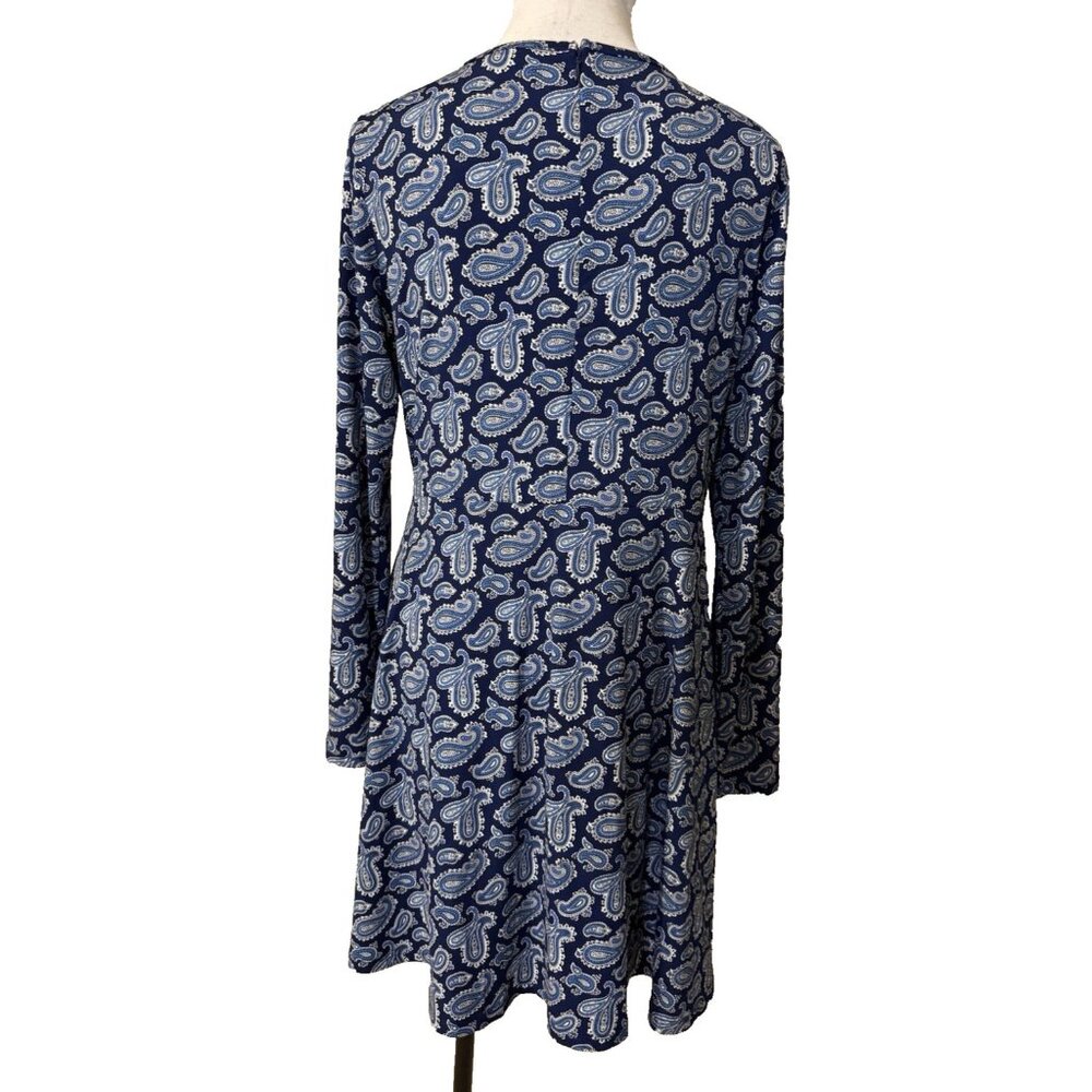 Michael Kors Dress XL Blue White Paisley Stretch Career Church Washable NEW - Picture 3 of 11